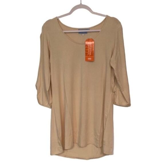 Pennington & Bailes Bamboo Beige Tunic Top Scoop Neck 3/4 Sleeve M NWT - Picture 1 of 4